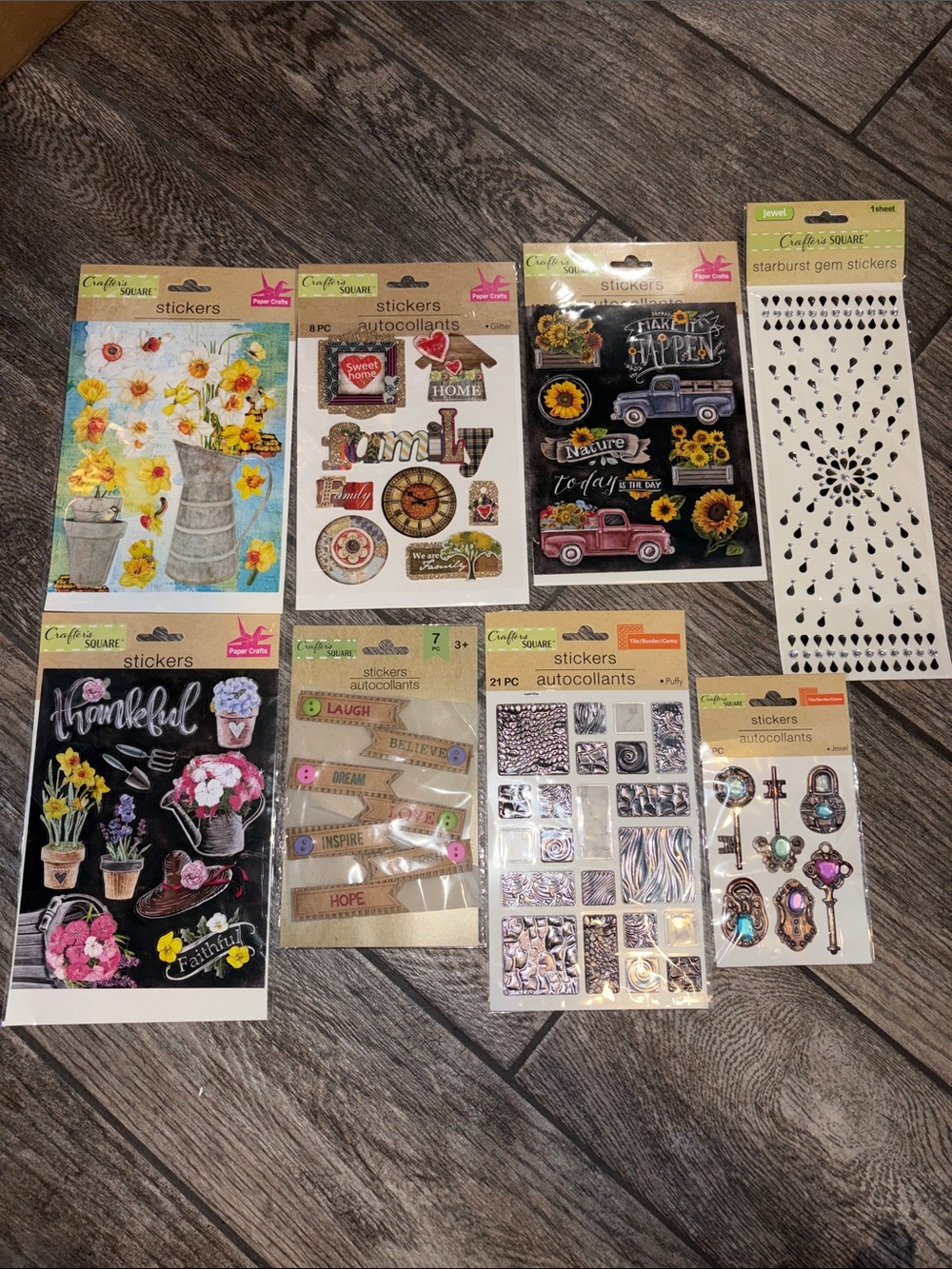 Lot of 8 Sheets Craft Stickers by Crafter’s Square Florals Family Gems